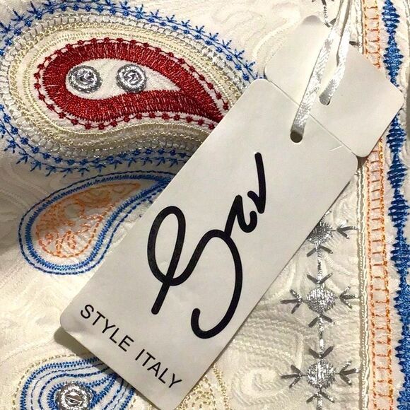 Style Italy White Brocade Colorful Metallic Embroidered Paisley Blazer - Picture 15 of 16